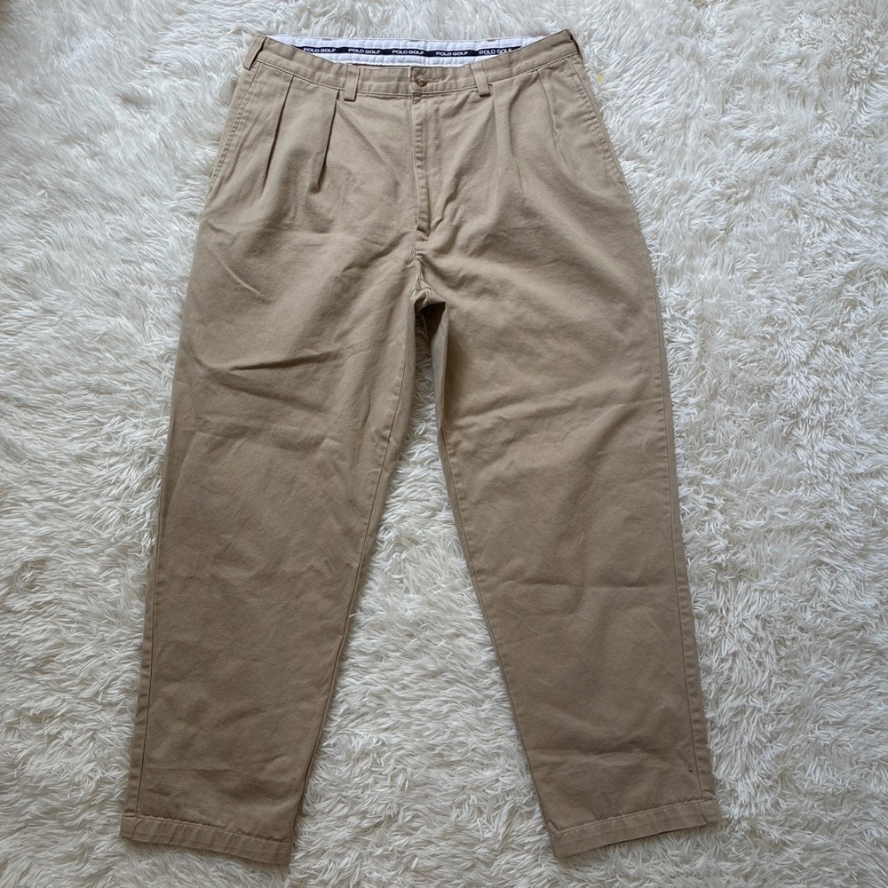 Polo Golf Ralph Lauren Mens 34x30 Khaki Pleated Chino Pants Cotton Made in USA